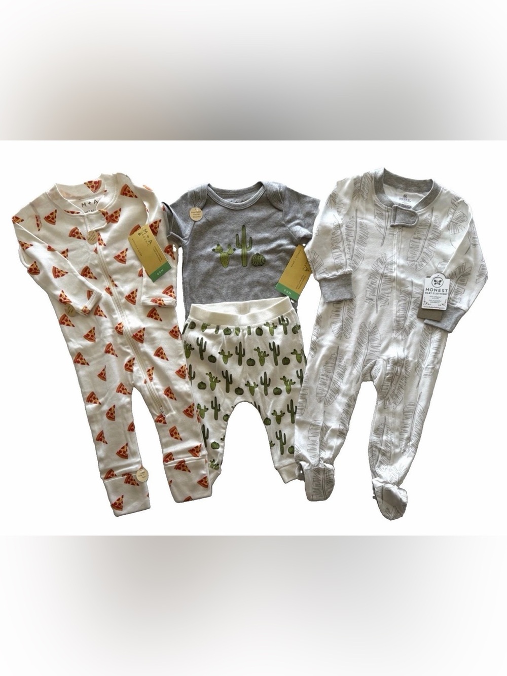 Monica + Andy Baby &HONEST Clothes Lot 0-3M NWT Organic Cotton Pizza Cactus